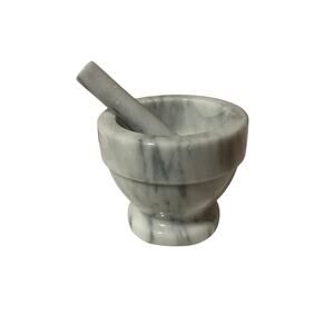 Vintage White Gray Solid Marble Natural Herb Grinder Mortar Pestle 5x5.5 Inch